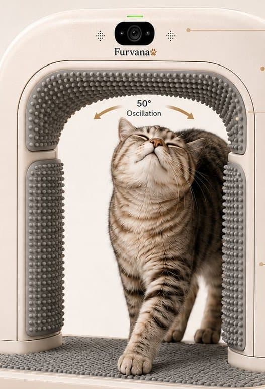 Furvana Smart Self-Grooming Arch with a cat